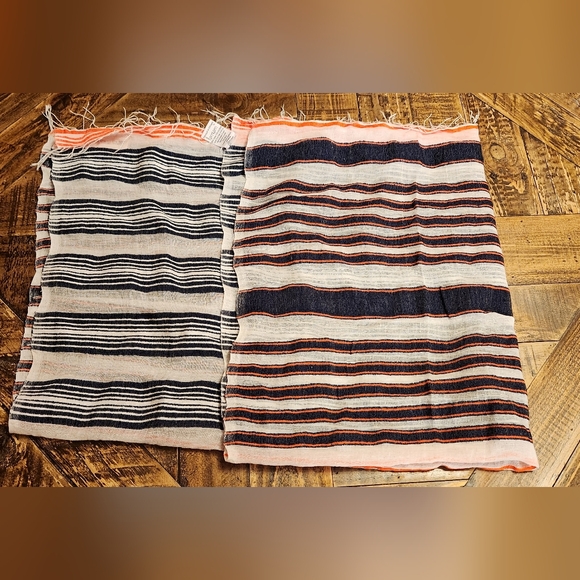 LemLem Square Cotton Scarf Wrap Neon Pink and Navy Blue with Fringe Striped - Picture 7 of 7